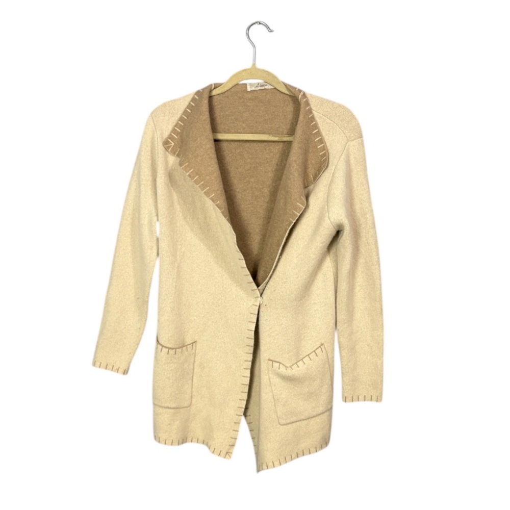 Scheweitzer Linen Cream Open Front Cardigan 100% cashmere